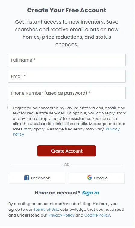 Easy Registration Screen for Showcase IDX